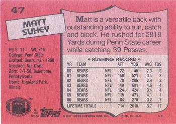 1987 Topps #47 Matt Suhey Back