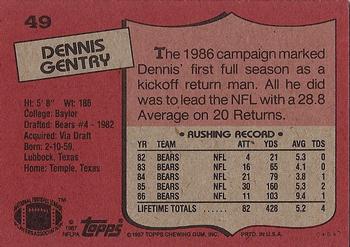 1987 Topps #49 Dennis Gentry Back
