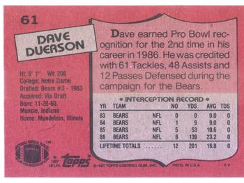 1987 Topps #61 Dave Duerson Back