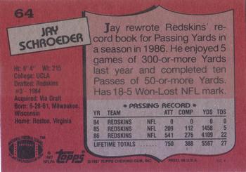 1987 Topps #64 Jay Schroeder Back