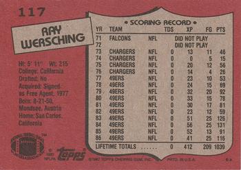 1987 Topps #117 Ray Wersching Back