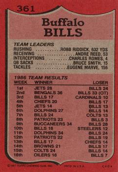 1987 Topps #361 Jim Kelly Back