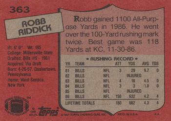 1987 Topps #363 Robb Riddick Back