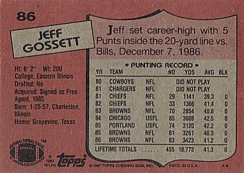 1987 Topps #86 Jeff Gossett Back