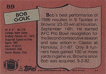 1987 Topps #89 Bob Golic Back