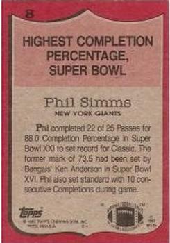 1987 Topps #8 Phil Simms Back