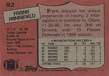 1987 Topps #92 Frank Minnifield Back