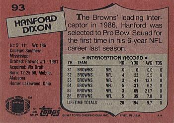 1987 Topps #93 Hanford Dixon Back