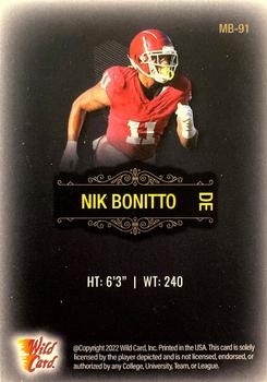 2022 Wild Card Matte - Black #MB-91 Nik Bonitto Back