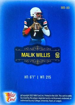 2022 Wild Card Matte - Blue #MB-80 Malik Willis Back