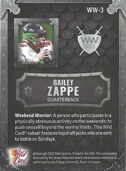 2022 Wild Card Matte - Weekend Warrior Silver/Black/Green #WW-3 Bailey Zappe Back