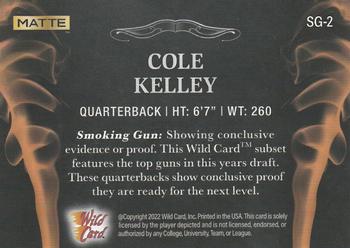 2022 Wild Card Matte - Smoking Guns Black/Orange #SG-2 Cole Kelley Back