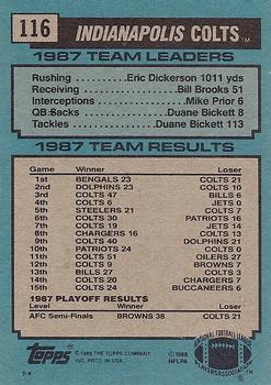 1988 Topps #116 Colts Team Leaders - Eric Dickerson Back