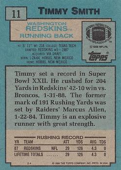 1988 Topps #11 Timmy Smith Back