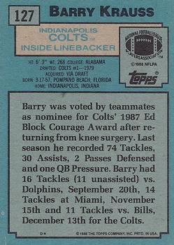1988 Topps #127 Barry Krauss Back