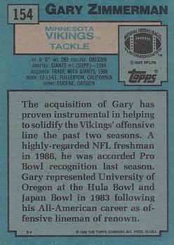 1988 Topps #154 Gary Zimmerman Back