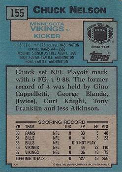 1988 Topps #155 Chuck Nelson Back