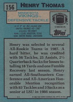 1988 Topps #156 Henry Thomas Back