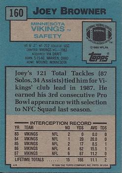1988 Topps #160 Joey Browner Back