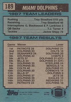 1988 Topps #189 Dolphins Team Leaders - Dan Marino Back