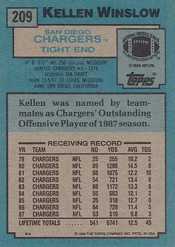 1988 Topps #209 Kellen Winslow Back