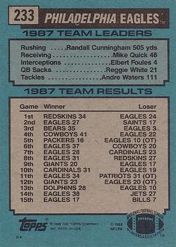 1988 Topps #233 Eagles Team Leaders - Randall Cunningham Back