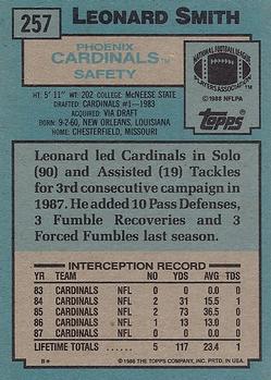 1988 Topps #257 Leonard Smith Back