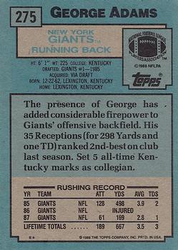 1988 Topps #275 George Adams Back