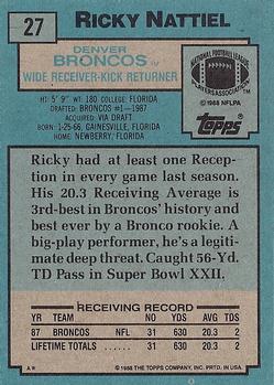 1988 Topps #27 Ricky Nattiel Back