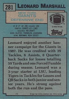 1988 Topps #281 Leonard Marshall Back