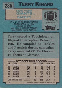 1988 Topps #286 Terry Kinard Back