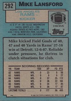 1988 Topps #292 Mike Lansford Back