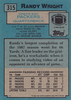 1988 Topps #315 Randy Wright Back