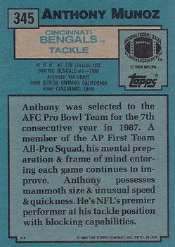 1988 Topps #345 Anthony Munoz Back