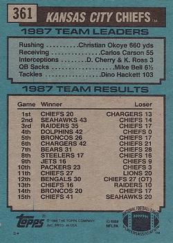 1988 Topps #361 Chiefs Team Leaders - Bill Kenney Back
