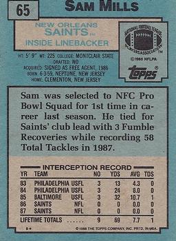 1988 Topps #65 Sam Mills Back