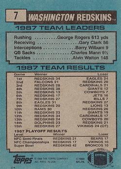 1988 Topps #7 Redskins Team Leaders - Kelvin Bryant Back