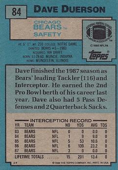 1988 Topps #84 Dave Duerson Back
