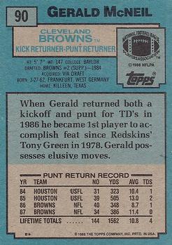 1988 Topps #90 Gerald McNeil Back