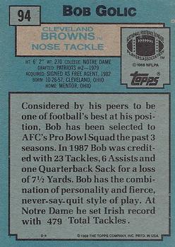1988 Topps #94 Bob Golic Back