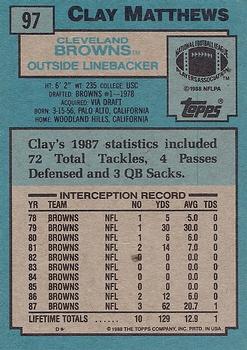 1988 Topps #97 Clay Matthews Back