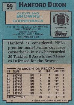1988 Topps #99 Hanford Dixon Back