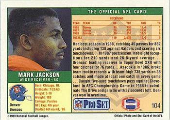 1989 Pro Set #104 Mark Jackson Back