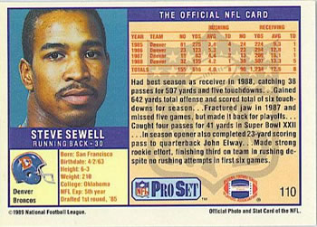 1989 Pro Set #110 Steve Sewell Back