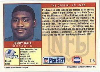 1989 Pro Set #116 Jerry Ball Back