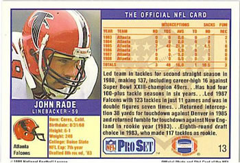 1989 Pro Set #13 John Rade Back
