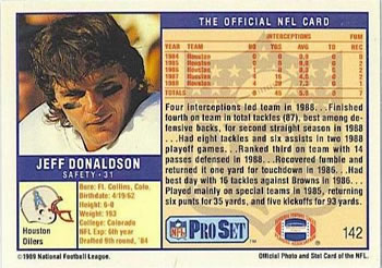 1989 Pro Set #142 Jeff Donaldson Back