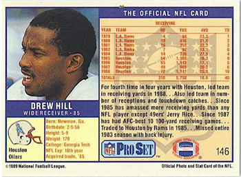 1989 Pro Set #146 Drew Hill Back