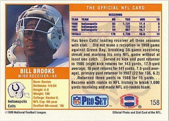 1989 Pro Set #158 Bill Brooks Back