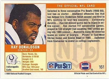 1989 Pro Set #161 Ray Donaldson Back